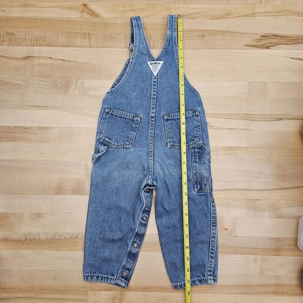 Vintage Oshkosh B'Gosh Vestbak Overalls Baby 24 Months Leg Snaps Blue Denim USA - Picture 4 of 9
